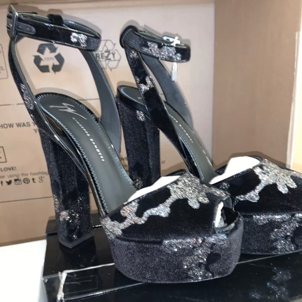 Giuseppe Zanotti Black Suede Glitter Sandal 39
